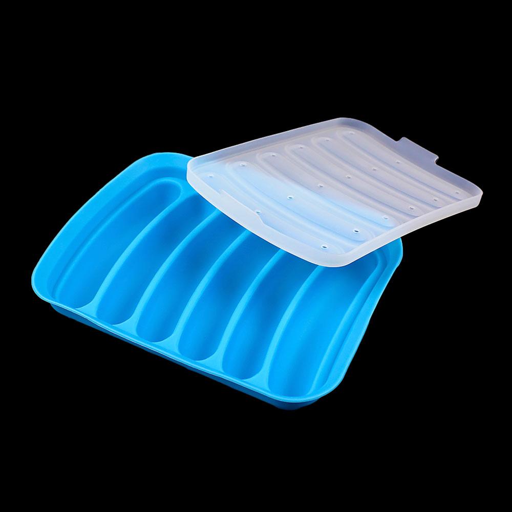 

Silicone World DIY Силиконовые формы для сосисок с крышкой Форма для приготовления детского прикорма, запеченного и приготовленного на пару ветчины, хот-догов Инструмент для выпечки синий