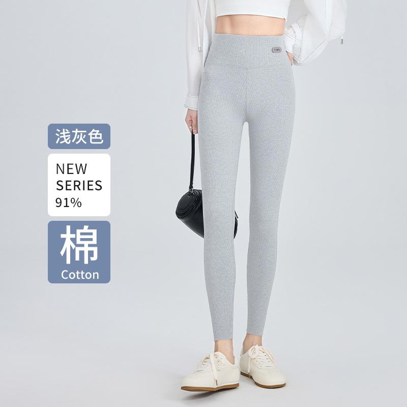 Spring and Autumn pure cotton high-waisted belly-closing and thin leggings for women, large elastic and seamless feet, large-size Barbie pants.