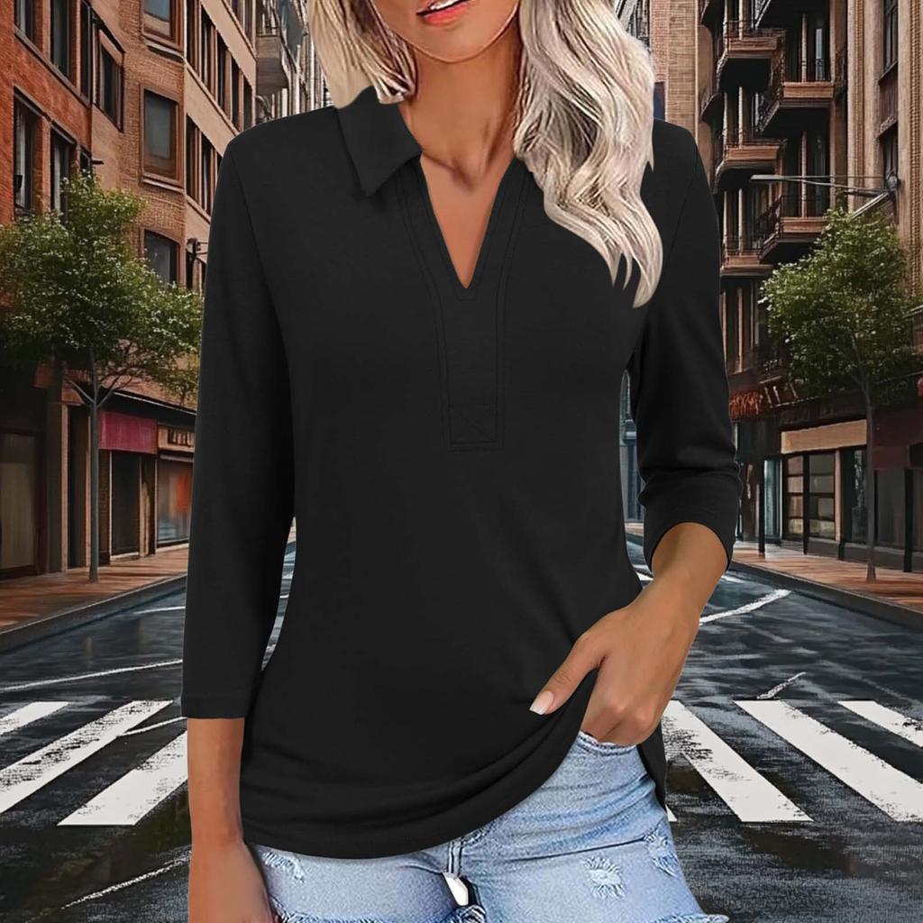 Women's Fashionable And Casual Solid Color Three Quarter Sleeve Pullover Slim Fit Top