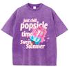 Just Chill Popsicle Time Sweet Summer Cotton Washed TShirt Women Oversize Tops Casual ONeck Distressed T Shirt Hip Hop Clothes