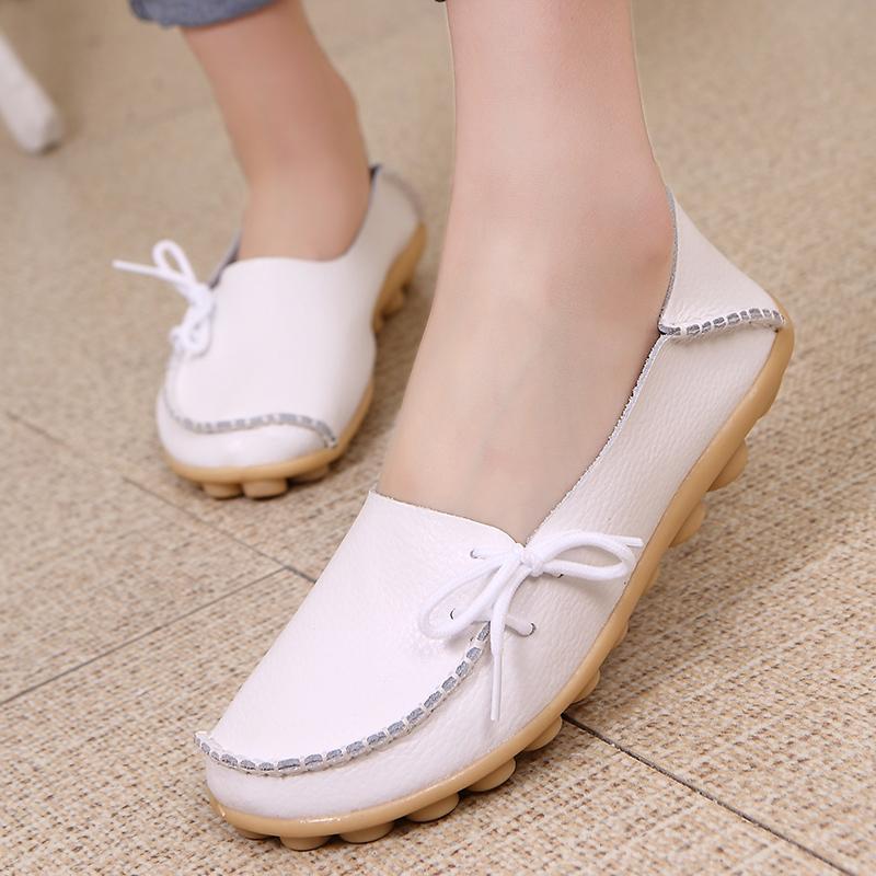 Women Flats Genuine Leather Fashion Walking Women Shoe Moccasins Ballet Flats Oxford Nurse Shoes Black Plus Size Ladies Shoes