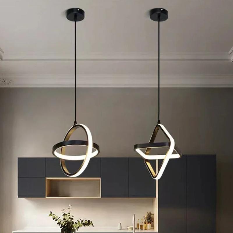 Modern Minimalist LED Chandelier Black and White Round Square Living Room Dining Room Bedroom Bedside Decorative Lighting