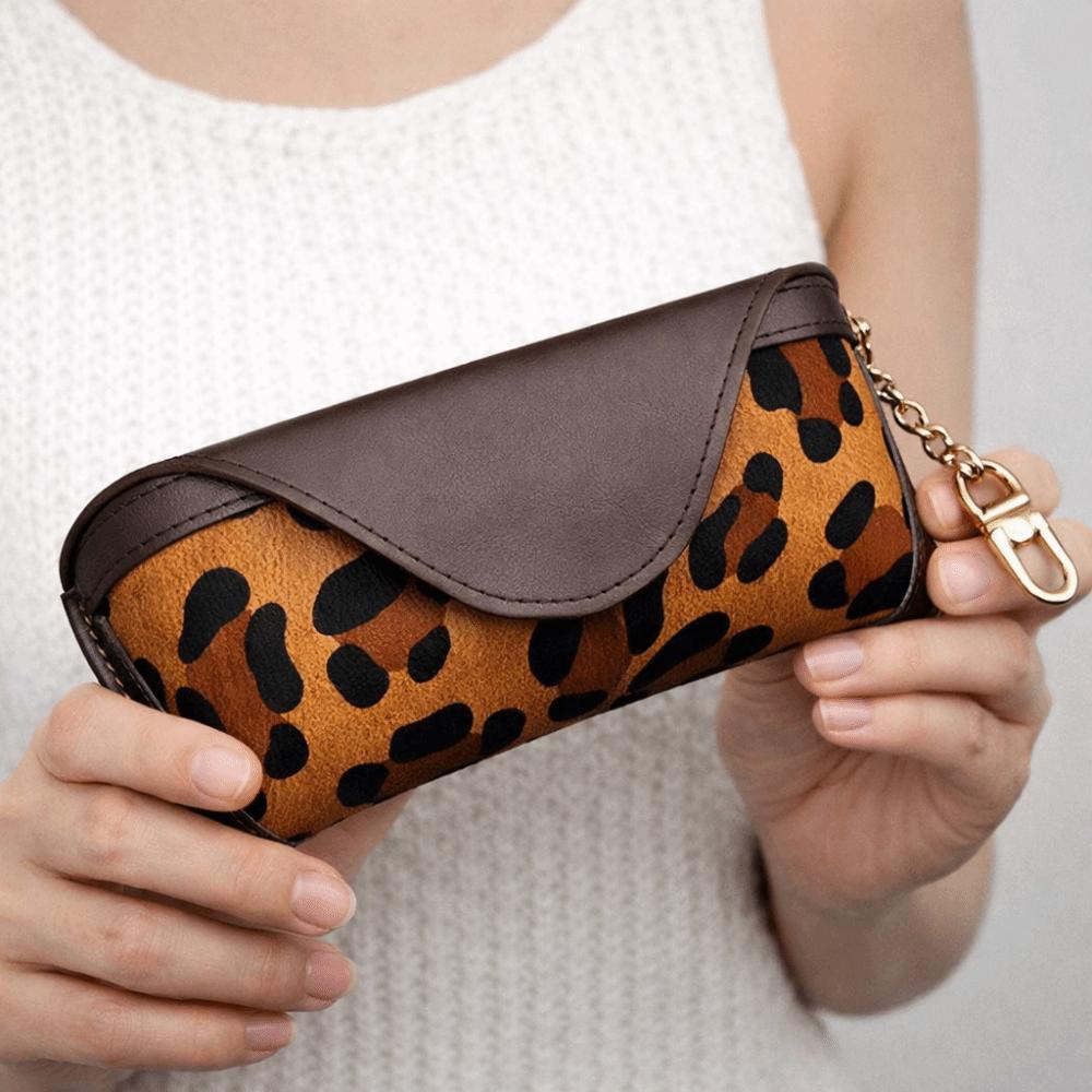 Plüsch PU-Leder Brillenetui Leopardenmuster Sonnenbrillen-Etui Brillenaufbewahrungstasche Outdoor