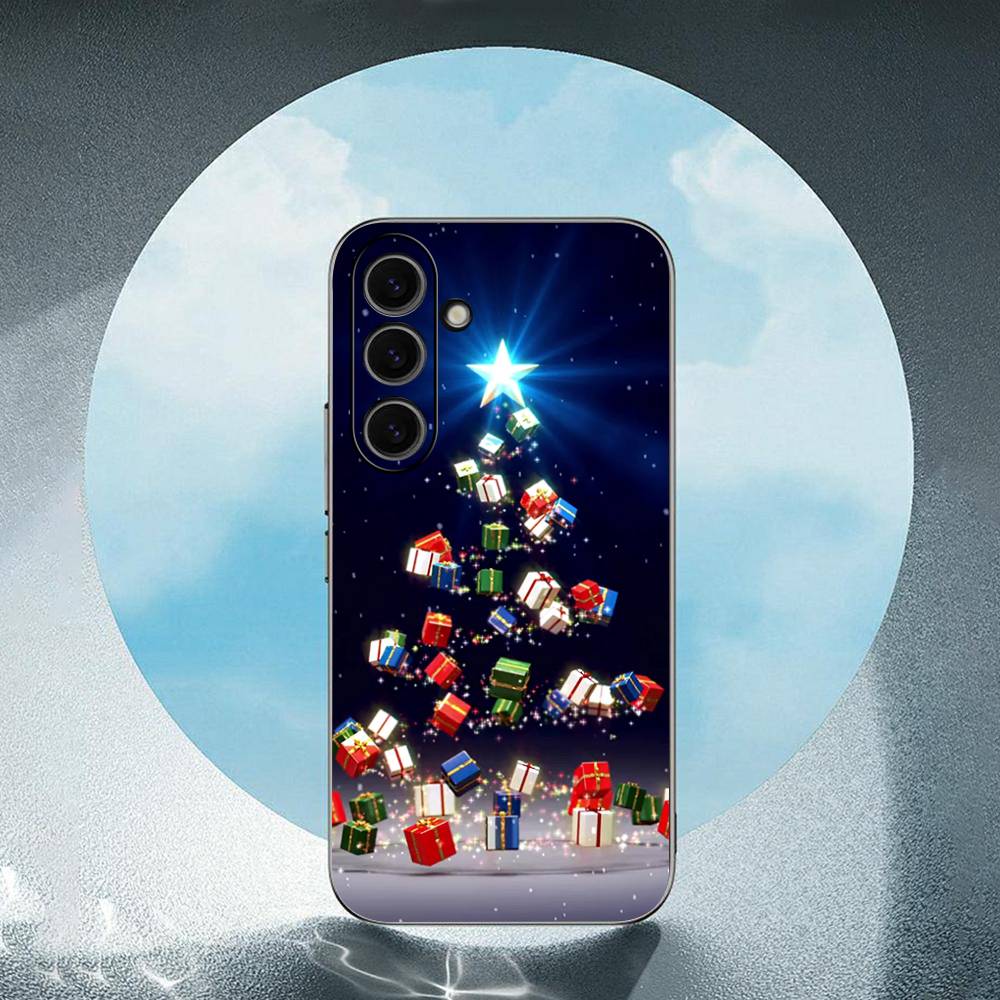 Merry Christmas Tree For Samsung Galaxy S25 S24 S23 Ultra S22 S21 Plus S20 Black Soft Silicone Protective Case