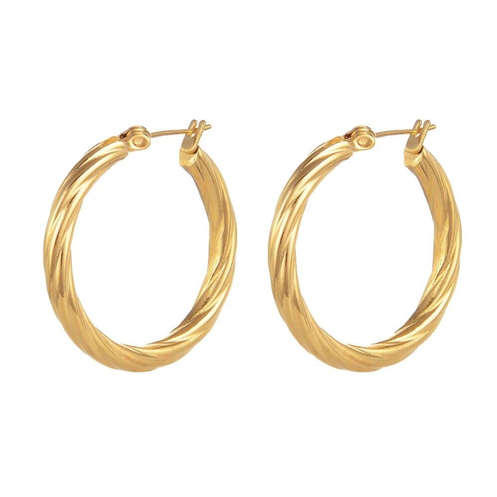 UHBINYCA Stainless Steel Plated with 18K Gold Plated Twist Hoop Earrings for Women, Simple Ear Ring Hypoallergenic Jewelry