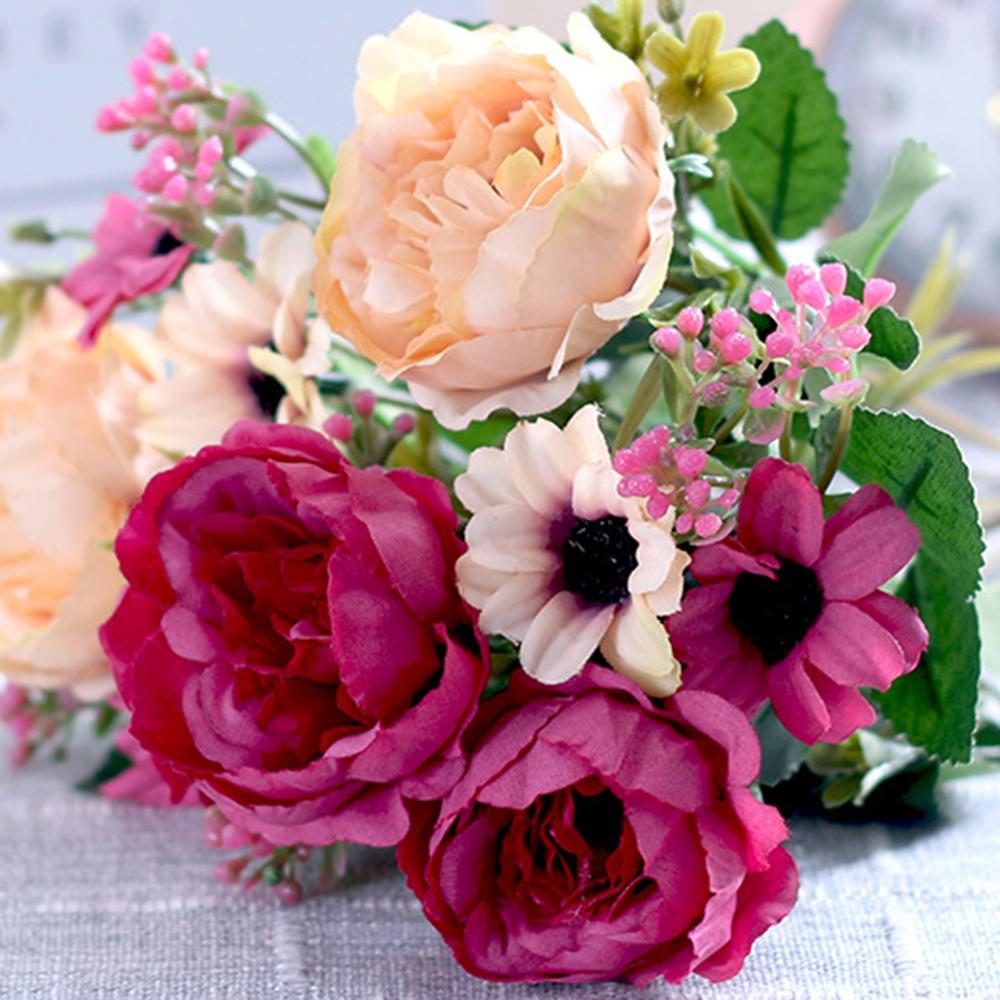 Peony Flowers Silk Artificial Bouquet Babybreaths Accessories Fake Daisy Flowers Wedding Home Decor Room Decoration Party