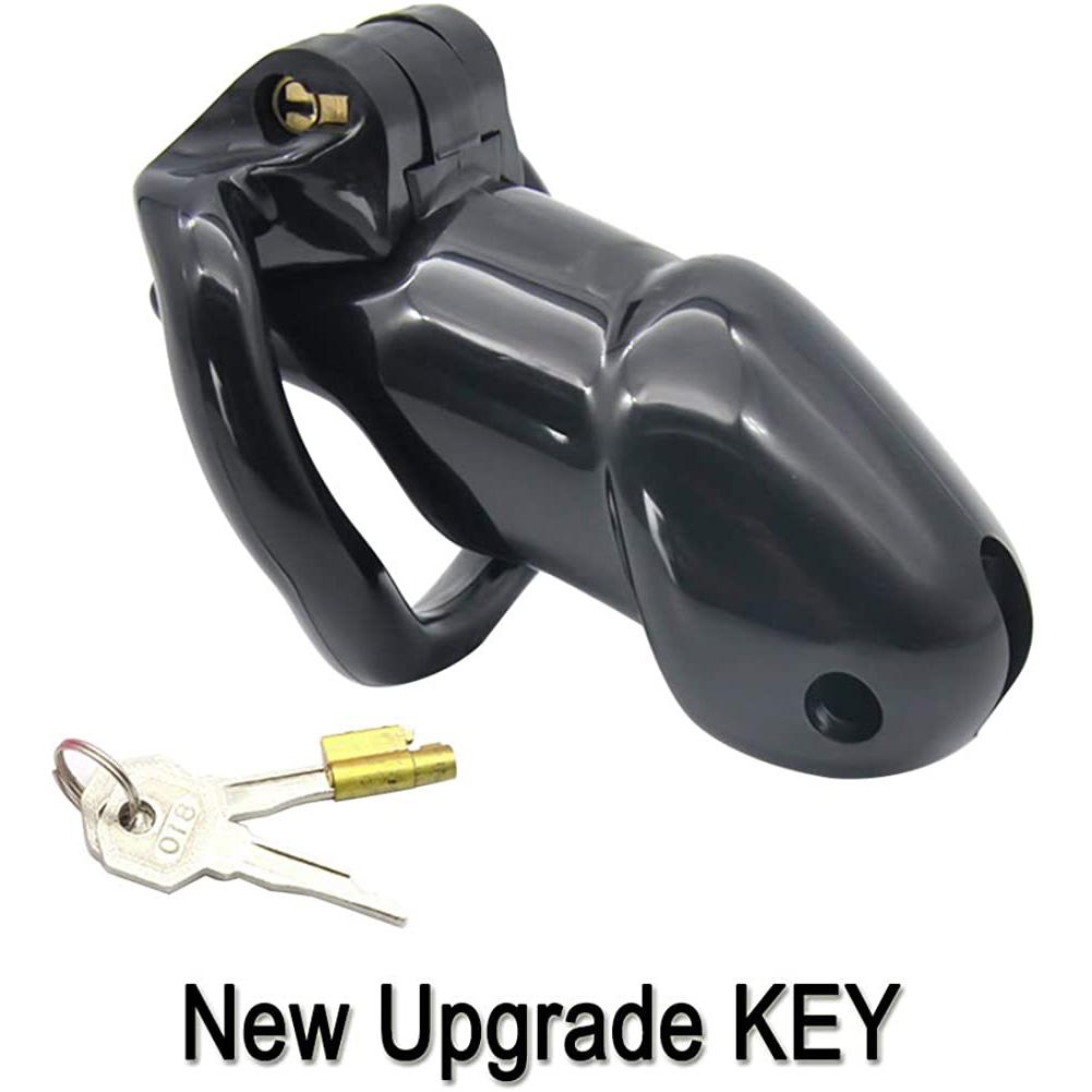 Male Chastity Cage with 1 Brass Locks Adjustable Silicone Cock Cage with 4 Rings for Male Penis Exercise