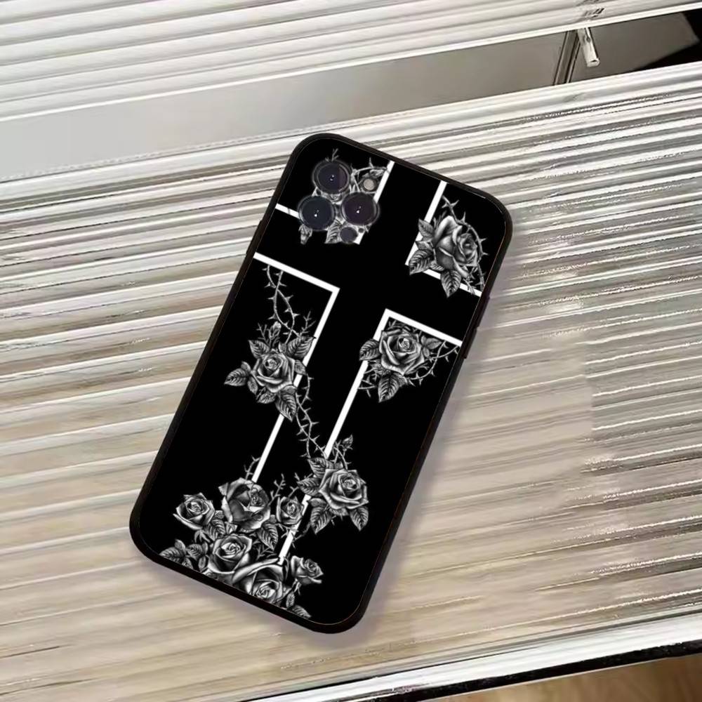 C-Cool Dark Catgothic C-Cross Phone Case For iPhone 17,16,15,14,13,12,11 Plus,Pro Max,XS,Soft Black Cover