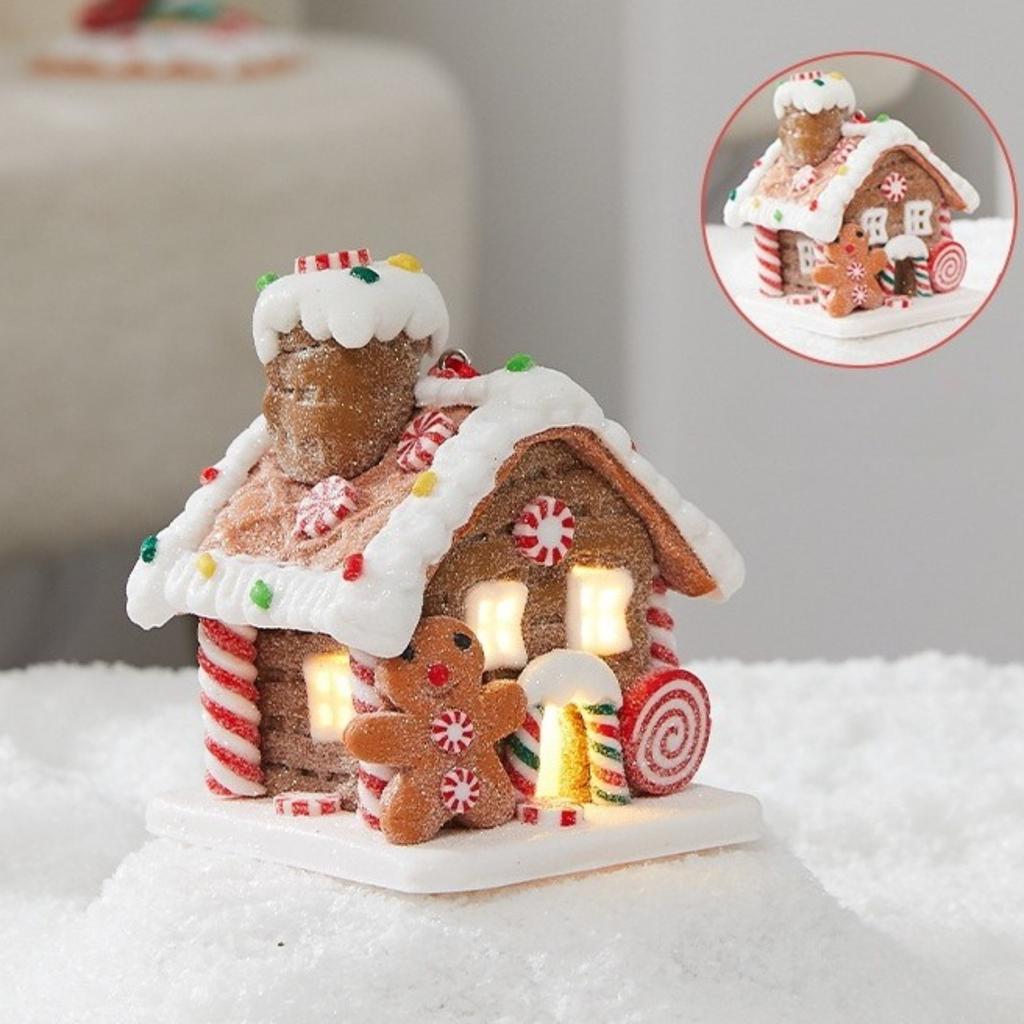 Christmas Decoration Glowing Cottage - Soft Clay Fairy Tale Gingerbread House, Festive Display for Home & Window Decor