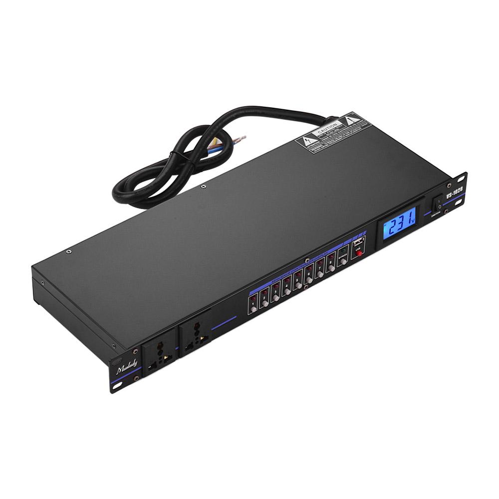 Muslady VS-1028 10-uttags rackmonterad Power Sequence Controller Conditioner Överspänningsskydd Ström