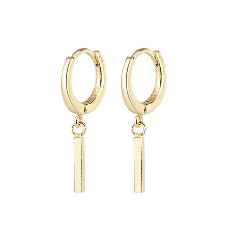 S925 Silver Geometric Bar Hoop Earrings For Women Minimalist Straight Drop Earrings Chic Niche Design Jewelry