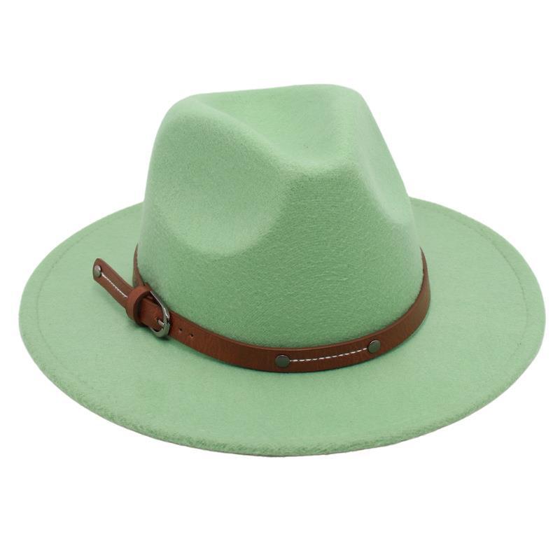 Big Edge Top Hat Belt Buckle Jazz Hat Men'S And Women'S Felt Hat Street Shooting Gambler Hat Concave Fedora Hat Tide
