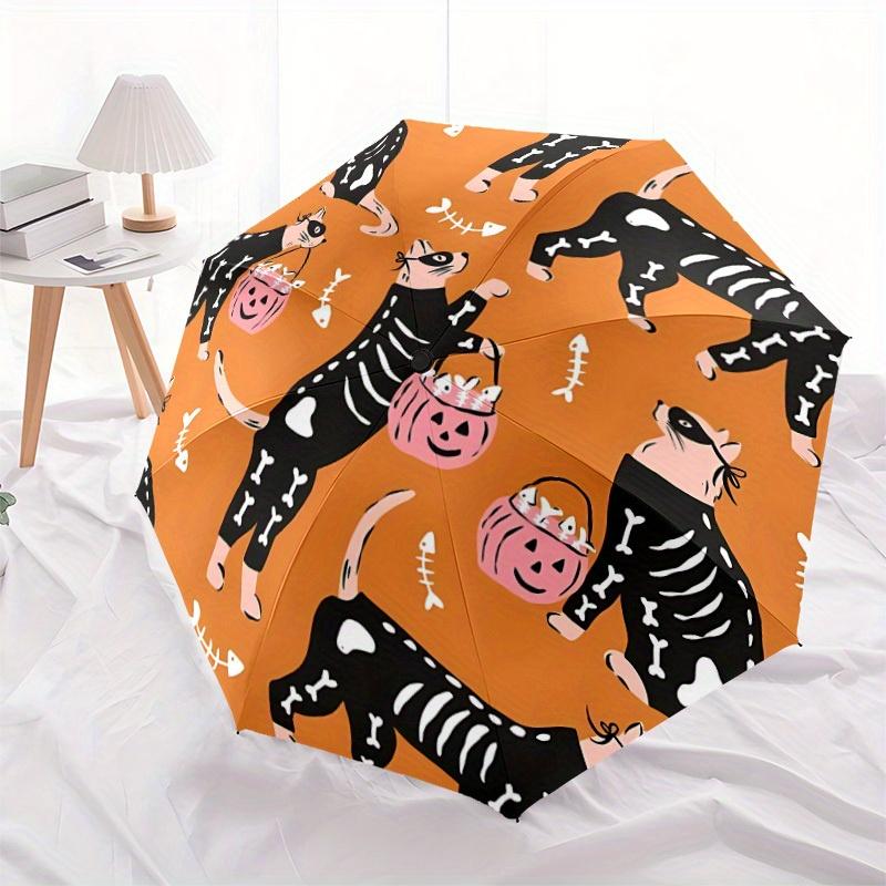 1pc Skelecat Halloween Automatic Open/Close Umbrella with One Touch Button,, Windproof Design   Lightweight Portable Umbrella for Women & Men6123