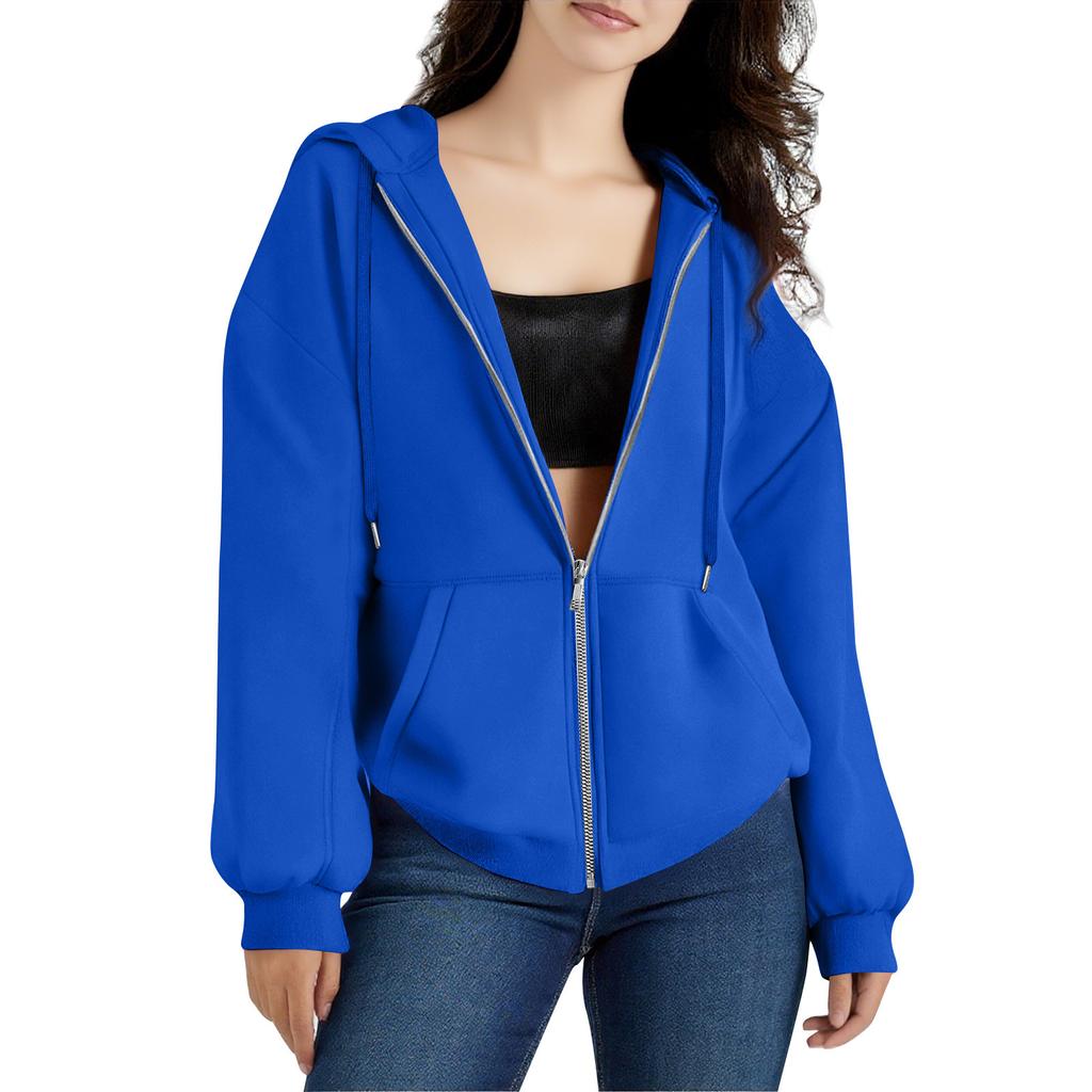 Women's Zipper Hoodie Long Sleeve Sports Jacket Pocket Clothing Fashion Apparel