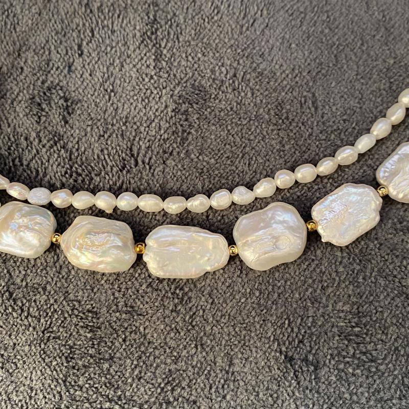 Natur Süßwasserperle Barock Doppellagige Halskette - Schlichtes, Trendiges und Vielseitiges Design.