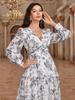 Women's European & American Fashion Chiffon Print Dress with Casual Back Tie and Long Sleeves for Evening Wear