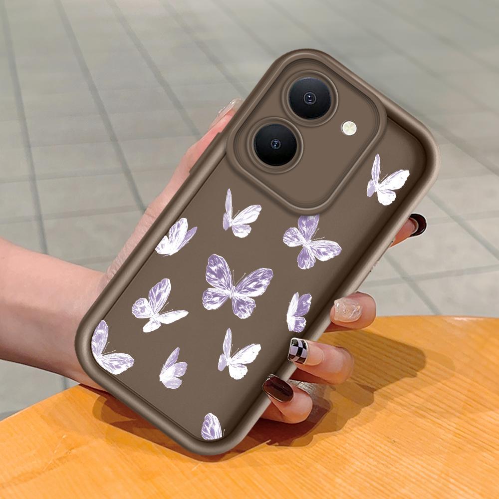 

Мягкий силиконовый квадратный чехол с рисунком лестницы для телефона, полное покрытие, противоударный защитный резиновый чехол для камеры для Vivo Vivo Y36I 5G коричневый