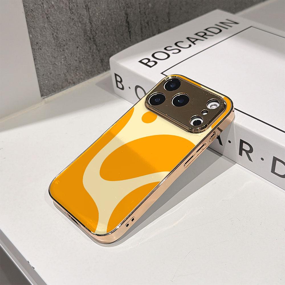 Lucky Start Phone Case For iPhone 17 16 15 14 13 12 11 Pro Max 16E Gold Electroplated glass shell Orange Geometric Forms Cover