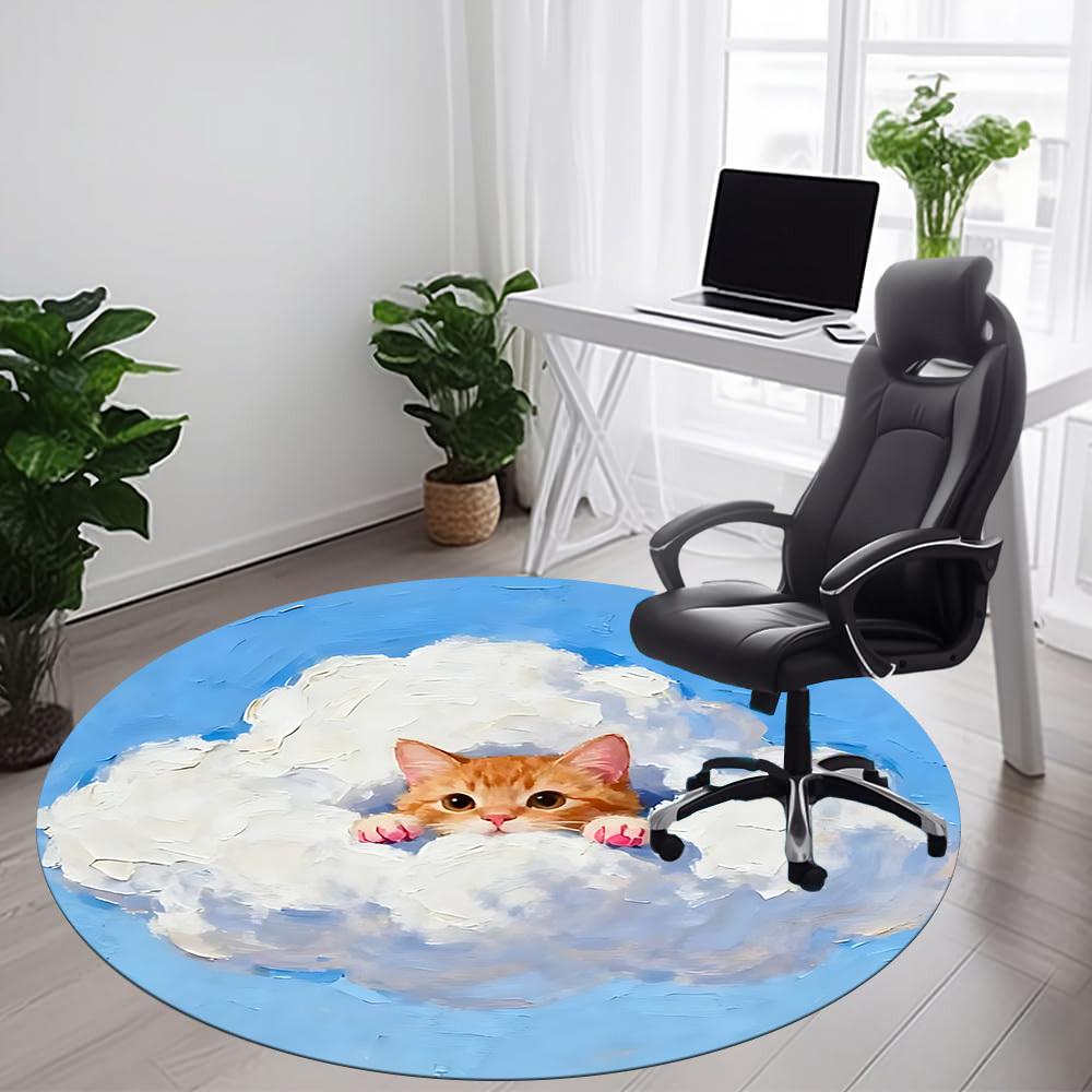 1PC Cloud Cat Office Round Area Rug,  Mat Suitable ForOffice, Under Office Chairs Bedroom Living Room Home Decor, Room Deco