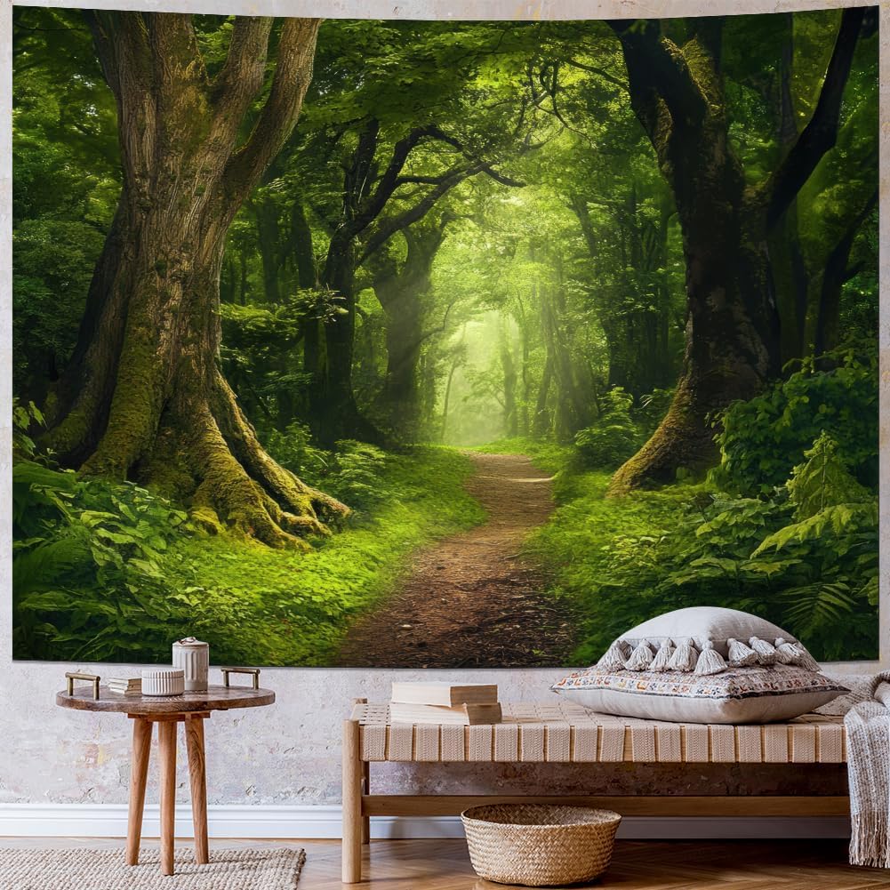 Amtoodopin Forest Tapestry Nature Landscape Tapestries Green Tree Tapestries Misty Forest Wall Art Jungle Scenery Tapestry Wall Hanging for Living