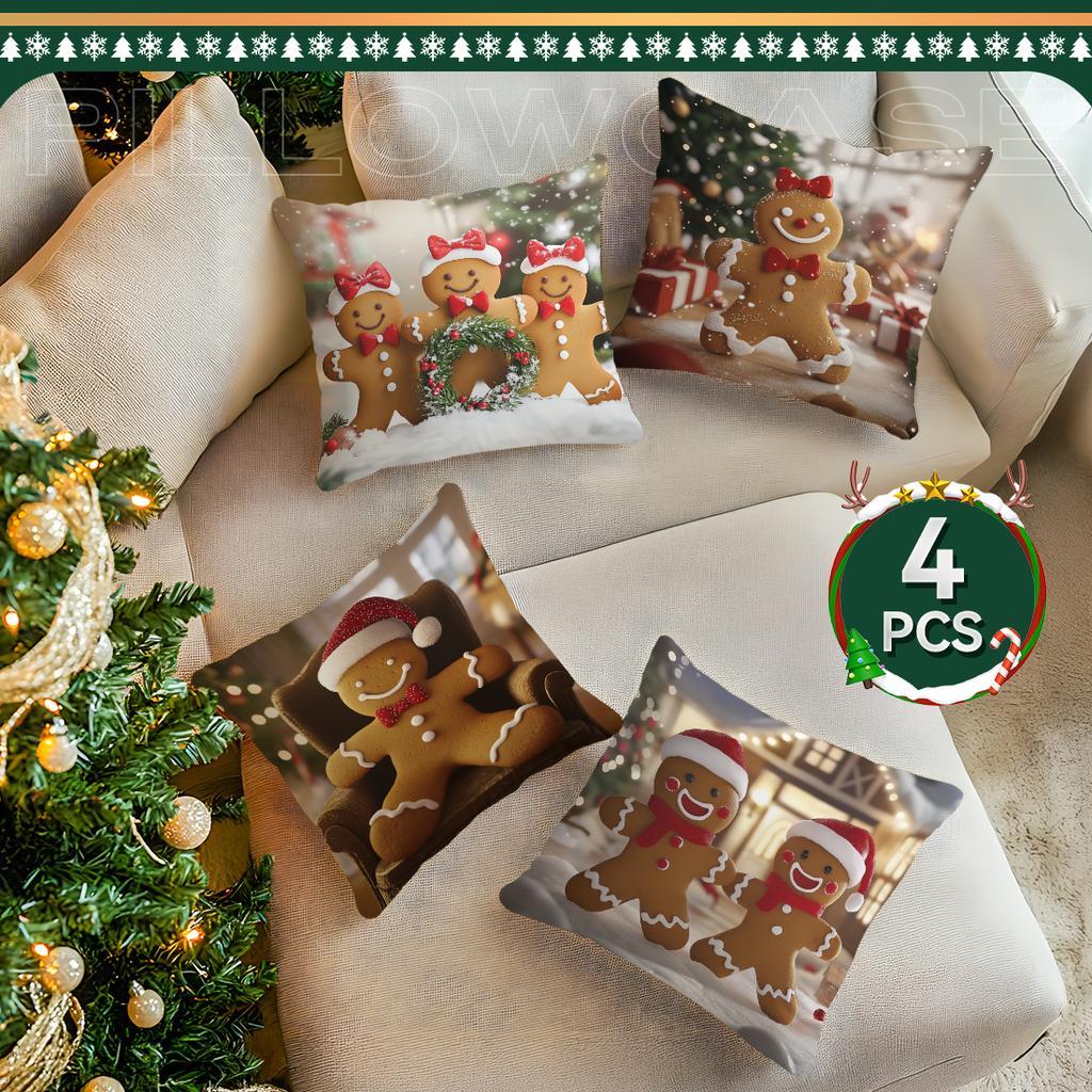 Christmas Gingerbread Man Pillowcase Printed Polyester 45x45cm Throw Pillowcover Decorative Sofa Cushion Pillowslip Home Decor