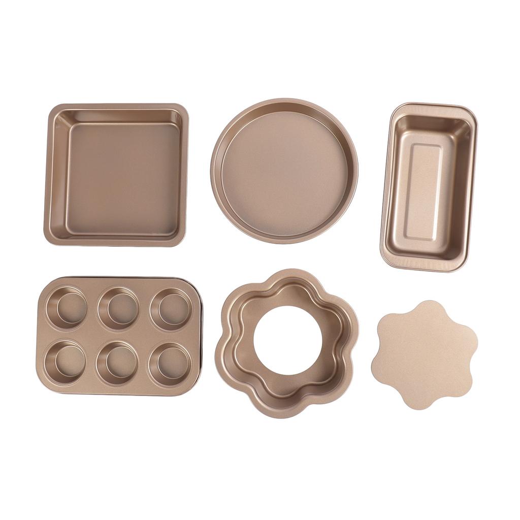 6pcs Bakeware Set Loose Bottom Carbon Steel Anti Stick Baking Pans Set for Toast Muffin Pizza