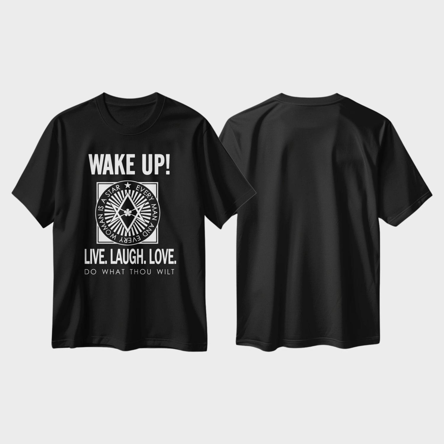 Funny Aleister Crowley T-shirt Wake Up Live Laugh Love Do What Thou Wilt Cotton Vintage Short Sleeve S чёрный