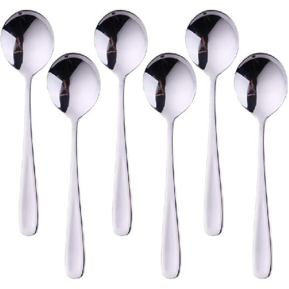 Buyer Star Bouillon Spoon Sets, 7-Inch Round Soup Spoons, Stainless Steel Finished Table Dinner Spoons серебряный