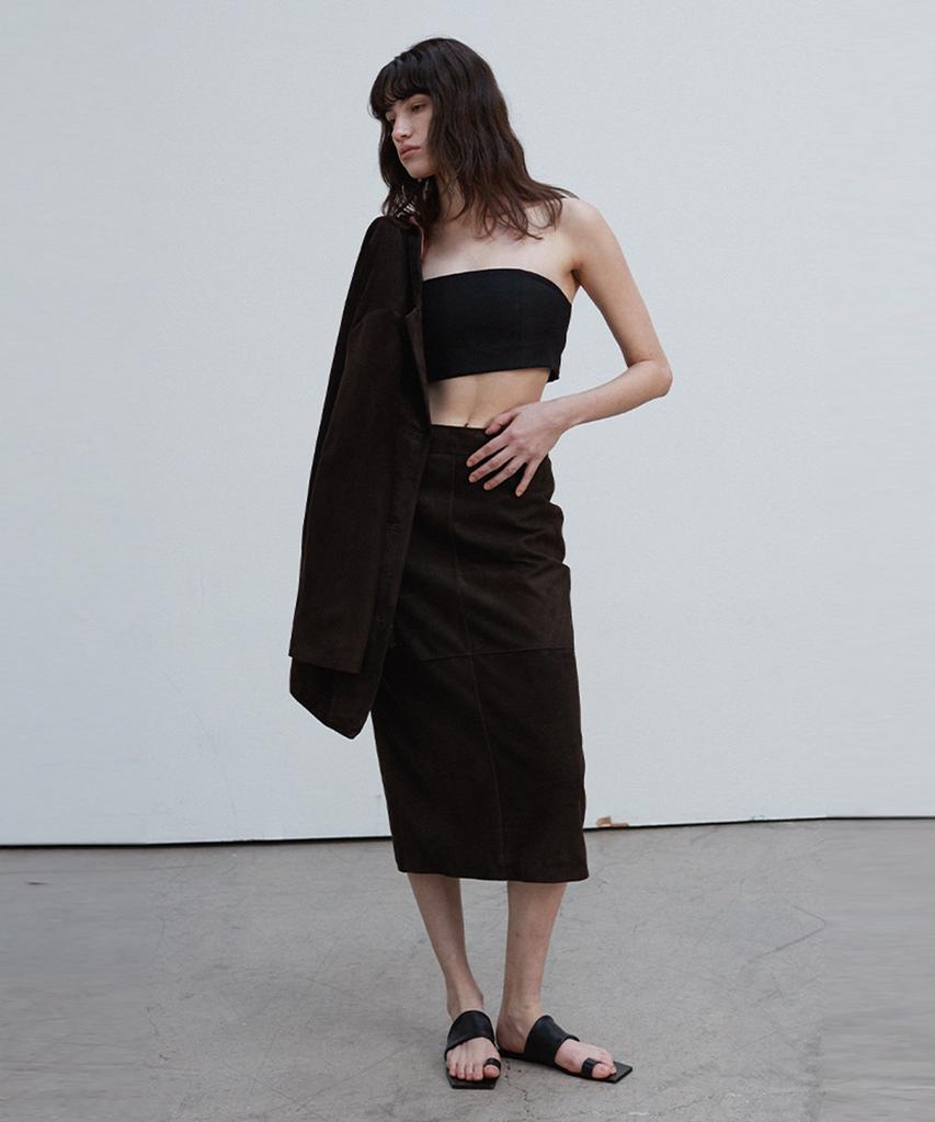 Beleudemaleu Suede Straight Midi Skirt