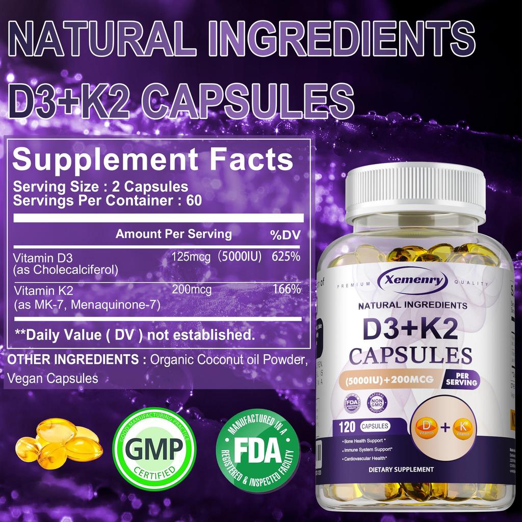 Rich in a blend of vitamin D3 and vitamin K2, it boosts immunity, is suitable for adults, and is vegan.