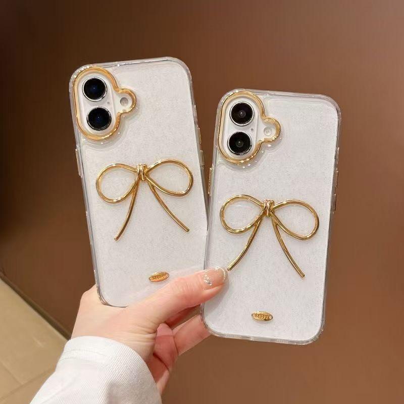 Small Fresh Women'S Simple Hollow Bow Mobile Phone Case Is Suitable For Iphone17Pro Transparent Epoxy Apple 16.