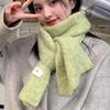 Korean Version Of The New Versatile Warm Solid Color Knitted Scarf With Wool Yellow-Green Cute Little Scarf Women