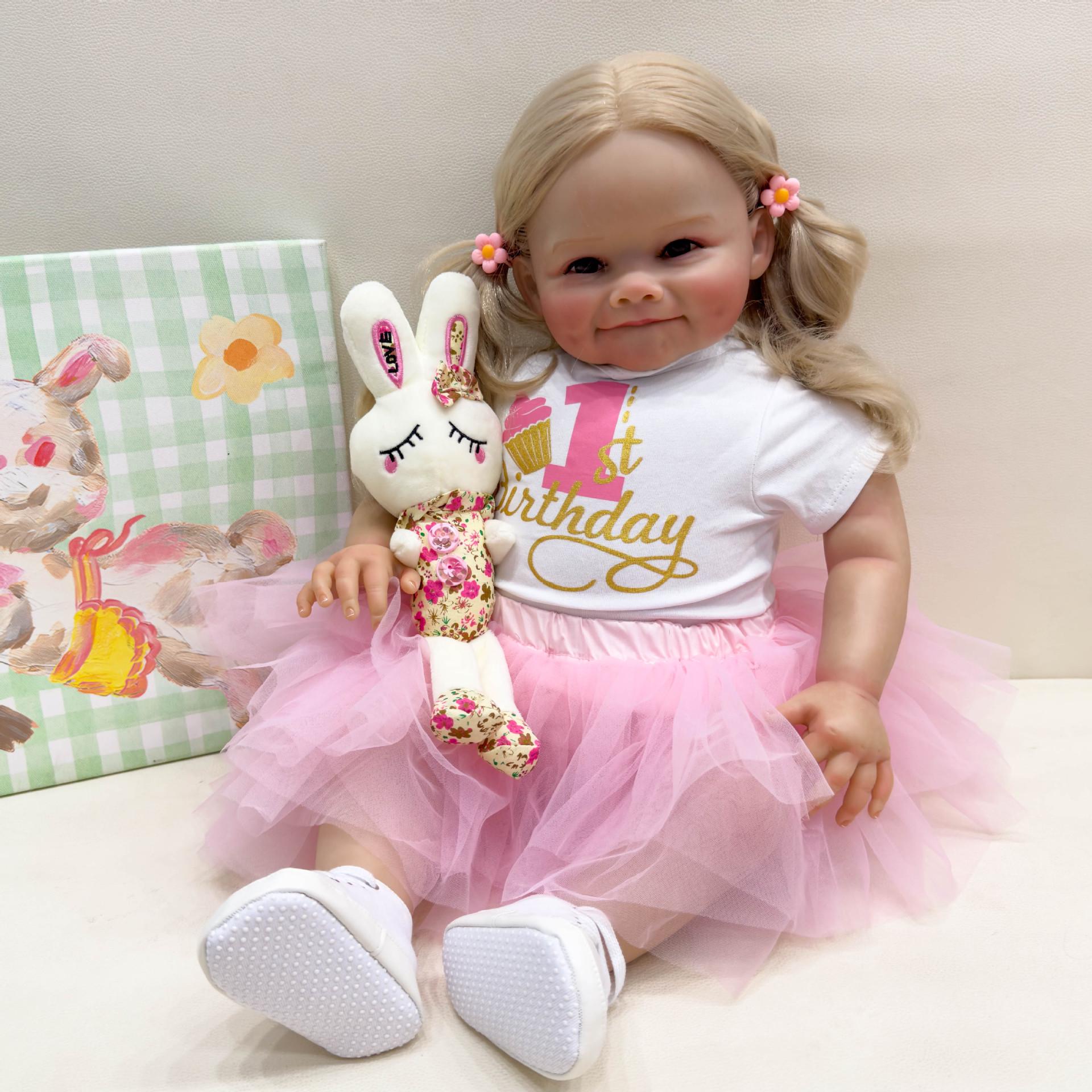 60cm Smiling Dimple Baby Doll with Hand-Rooted Hair 60cm Cloth Body