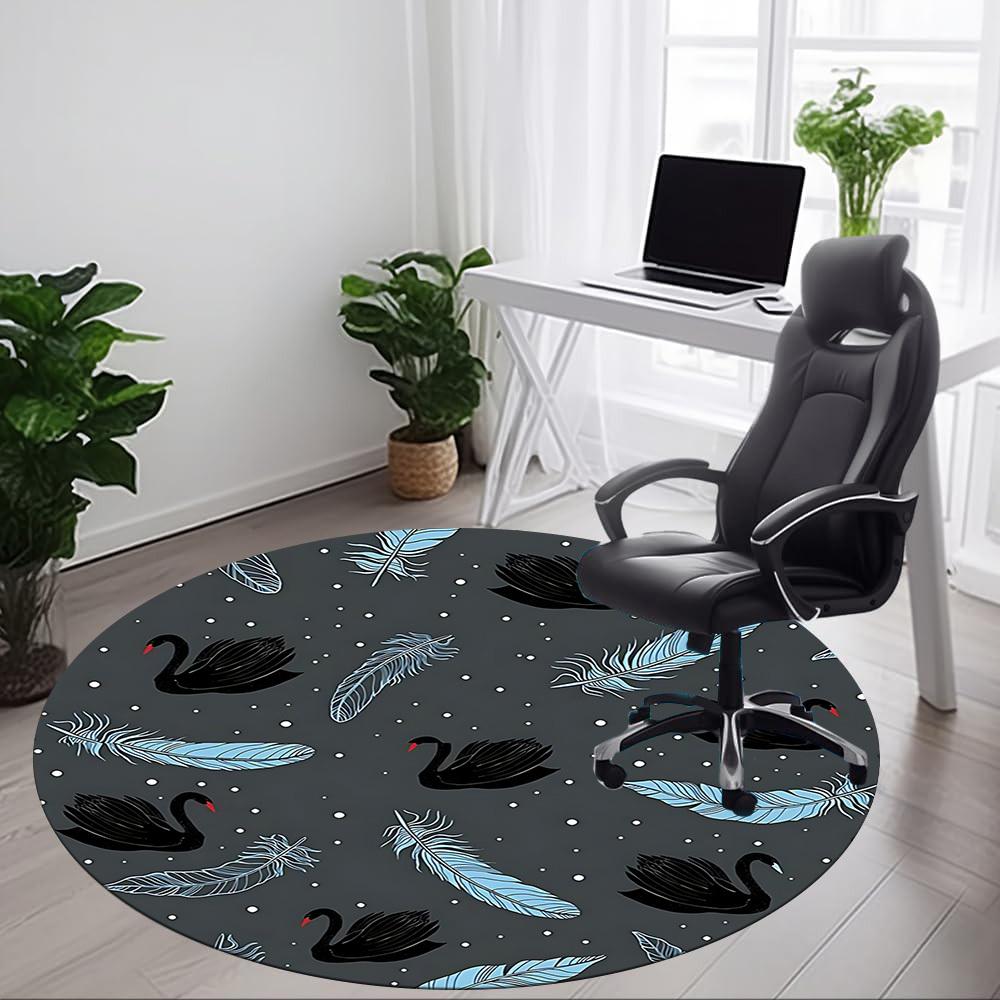 1pc Swan Feathers Office Round Area Rug, Indoor Mat Suitable For Office, Under Office Chairs Bedroom Living Room Home Decor, Room Deco156