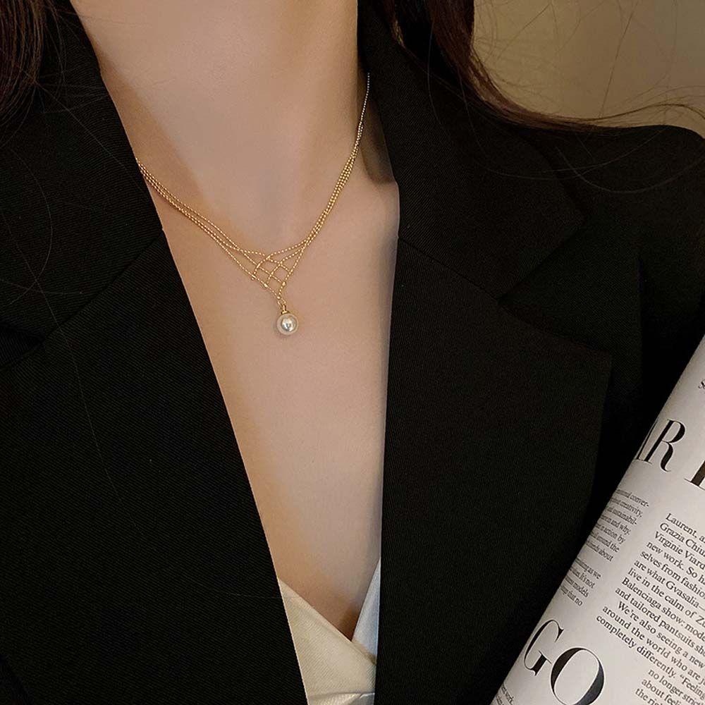 

Choker Metal Beaded Pearl Pendant Necklace Clavicle Chain Korean Style Necklace Women Necklace