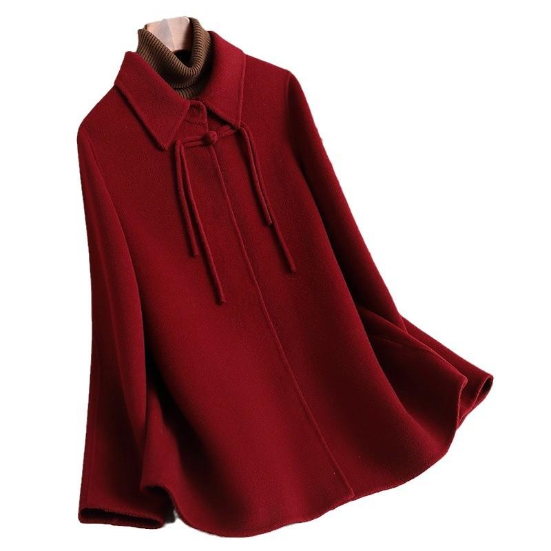 Spring new red coat 100% wool double-sided short wool coat woolen women