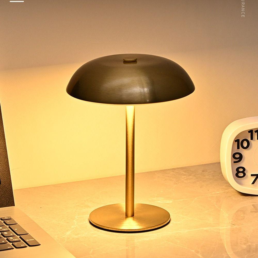 3-Color Lights Mushroom Table Lamp Stepless Dimmable Eye-Caring Light Metal Bedside Lamp Touch Control Portable LED Desk Light