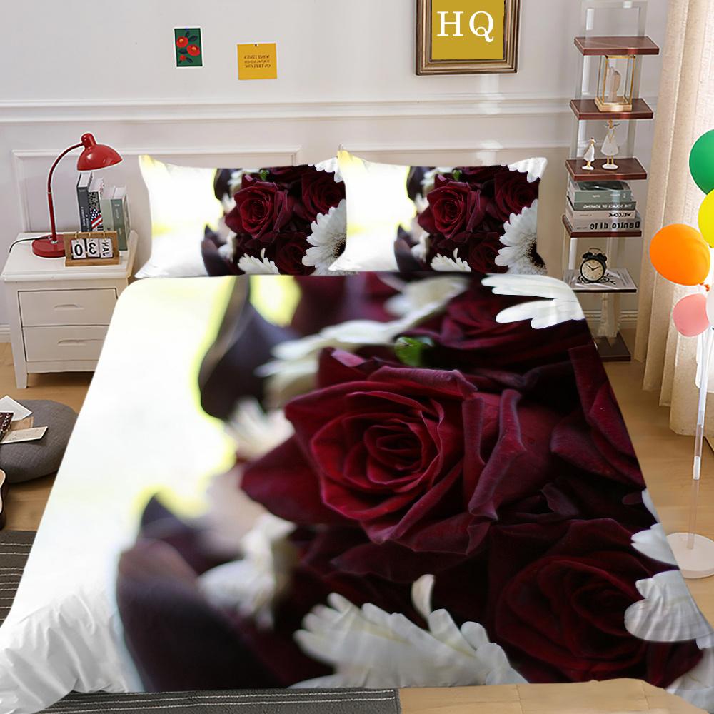 3D Flowers Printing Bed Set Twin Size Microfiber Home Bedding Set Fashion Highend Comforter Cover Set
