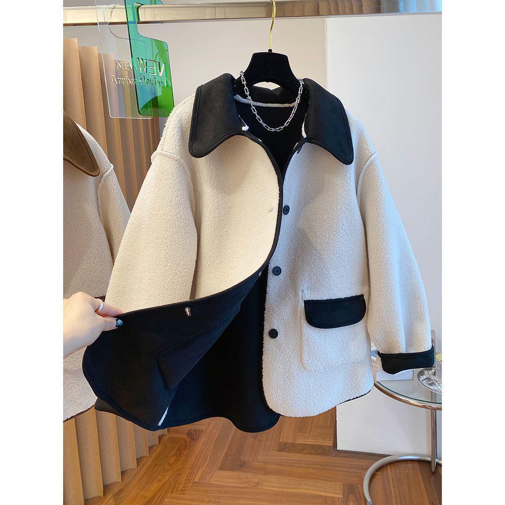 Plus Size Korean Style Reversible Lambswool Coat for Women, High-End Niche, Loose Fit, Lapel, Autumn/Winter