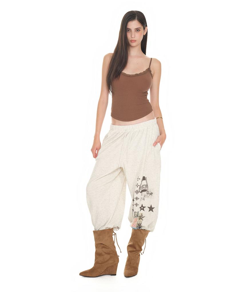 TOOMUCHTAX Printed Waffle Pants Ivory
