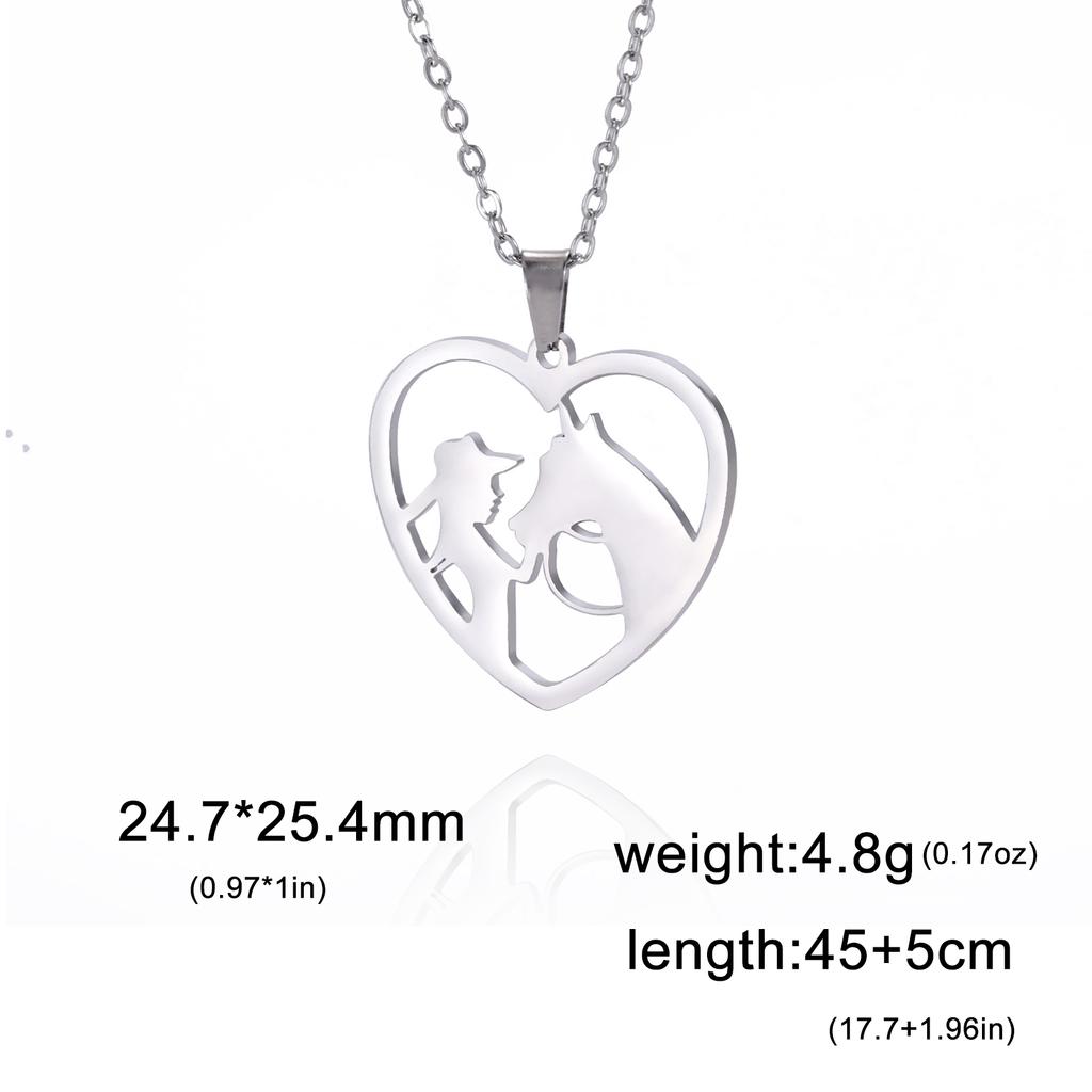 Skyrim Horse Girl Heart Pendant Necklace Women Stainless Steel Neck Chain Choker Fashion Jewelry Birthday Gift for Horse Lover