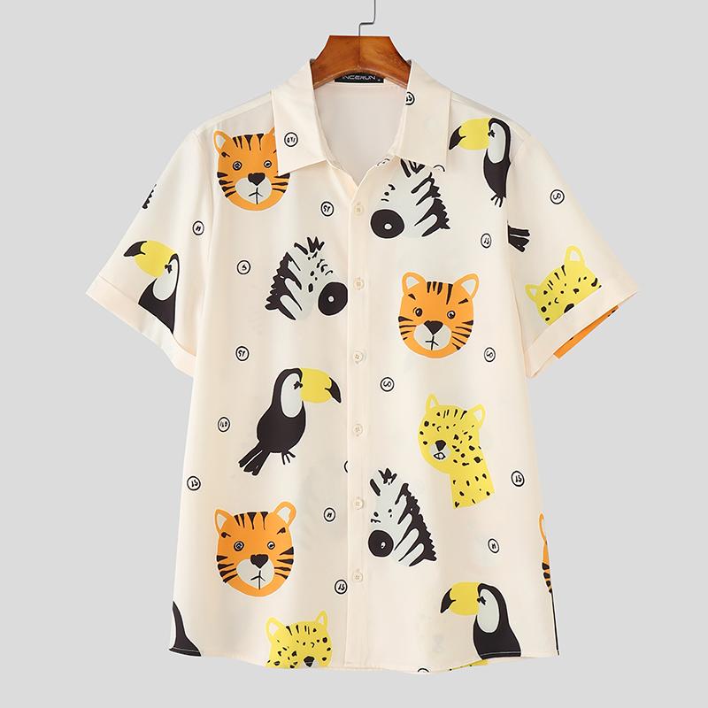 

INCERUN Men Cartoon Print Short Sleeves Casual Loose Shirts Tops