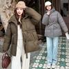 Women’s Short Hooded Windproof Thicken Warm Winter Jacket With Belt