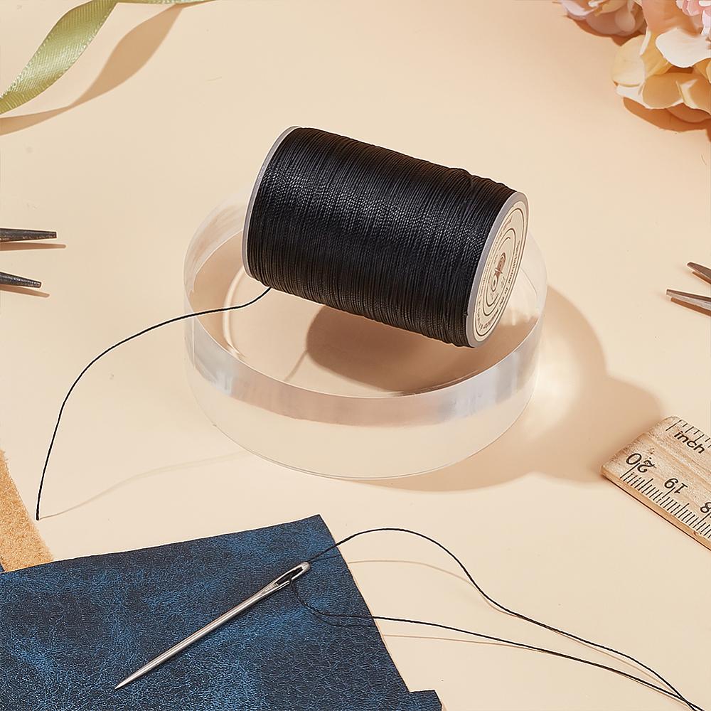 Round Waxed Polyester Thread String Micro Macrame Cord Twisted Cord for Leather Sewing Stitching Black 0.3~0.4mm About 174.97 Yards(160m)/roll 1 Roll