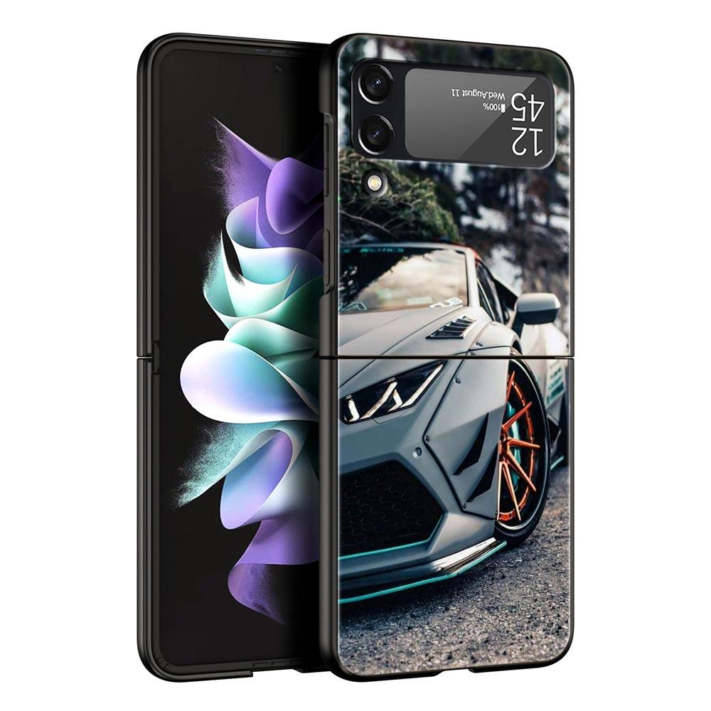 For Samsung Galaxy Z Flip 3 4 5 Hard Black Folding PC Phone Case Blue Red JDM Sport Car Luxury For Samsung Z Flip3 Back Cover