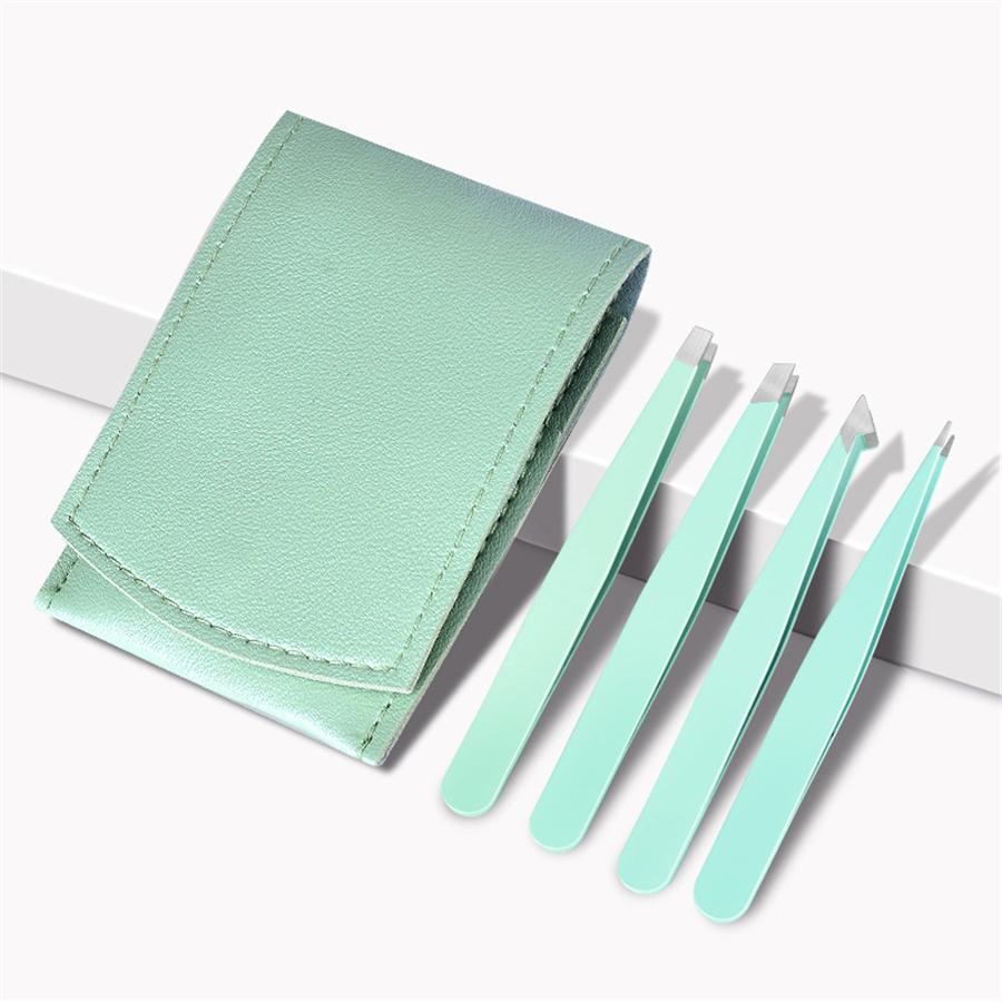4pcs Professional Hair Removal Tweezers Stainless Steel Slanted Tip for Eyebrows Beard Armpit & False Lashes Precision Grip