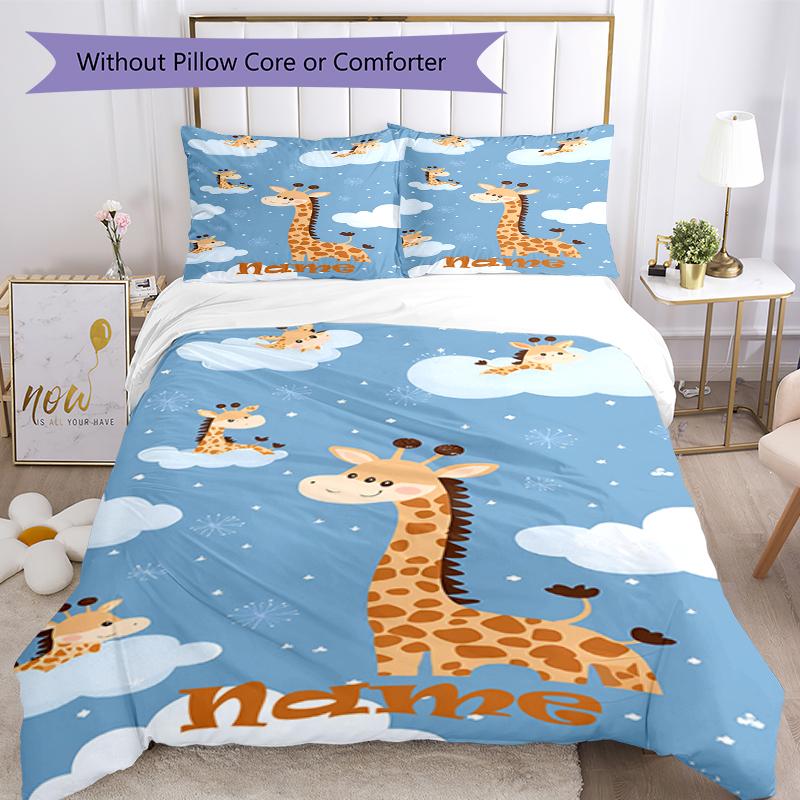 3pcs Custom Name Giraffe Bedding Set Duvet Cover Closure Includes 1 Duvet Cover & 2 Pillowcases, Soft and Comfortable for All Seasons.