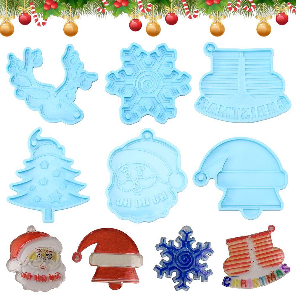 Christmas Silicone Mold Xtmas Tree Hanging Tags Keychain Pendant Mold Santa Claus Elk Resin Craft Mold Candy Chocolate Cake Tool
