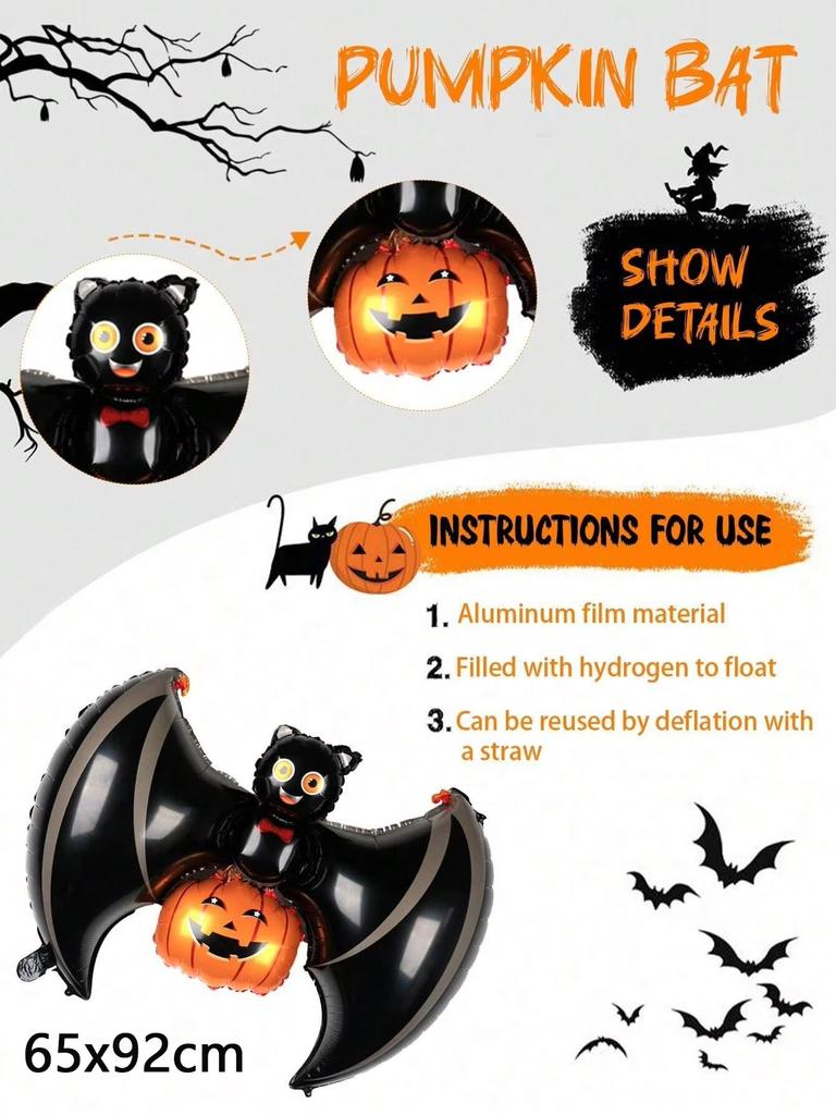 1/5/10/20pcs Halloween Bat Lift Pumpkin Balloon Decor Suspends Pumpkin for Party Scene Supplies Gift Spooky Effect Photo Prop