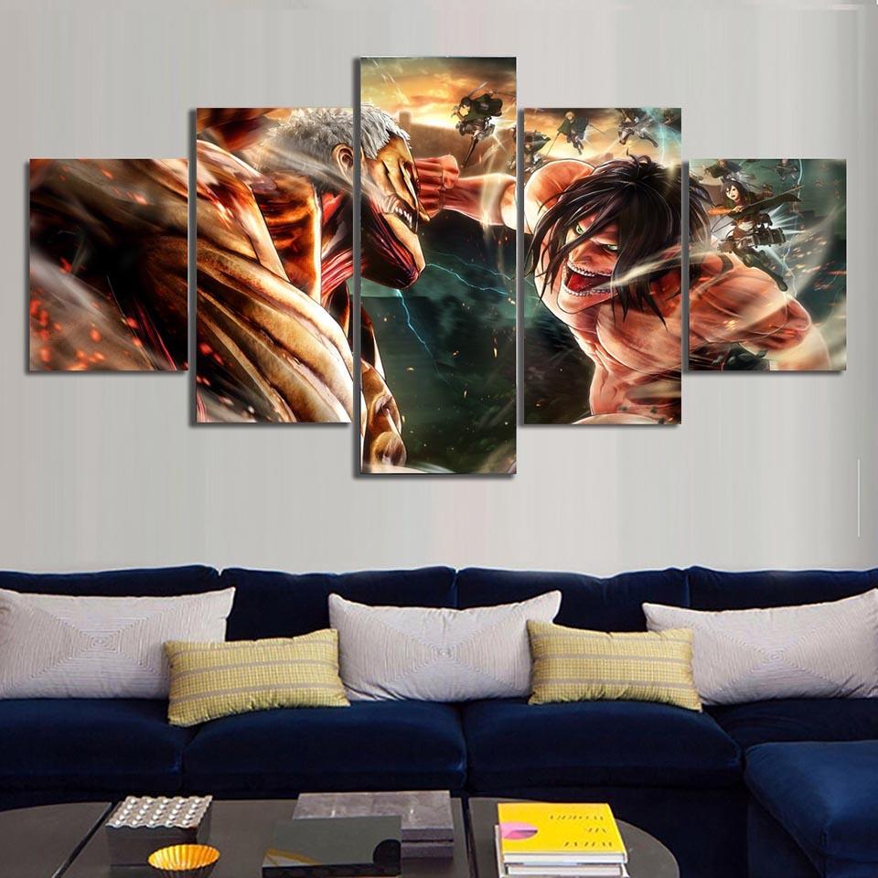 

5 Panels Canvas Wall Arts Poster Painting Attack On Titan Animation Picture Prints Living Room Home Decoration Bedroom Artwork 20x35 20x45 20x55cm